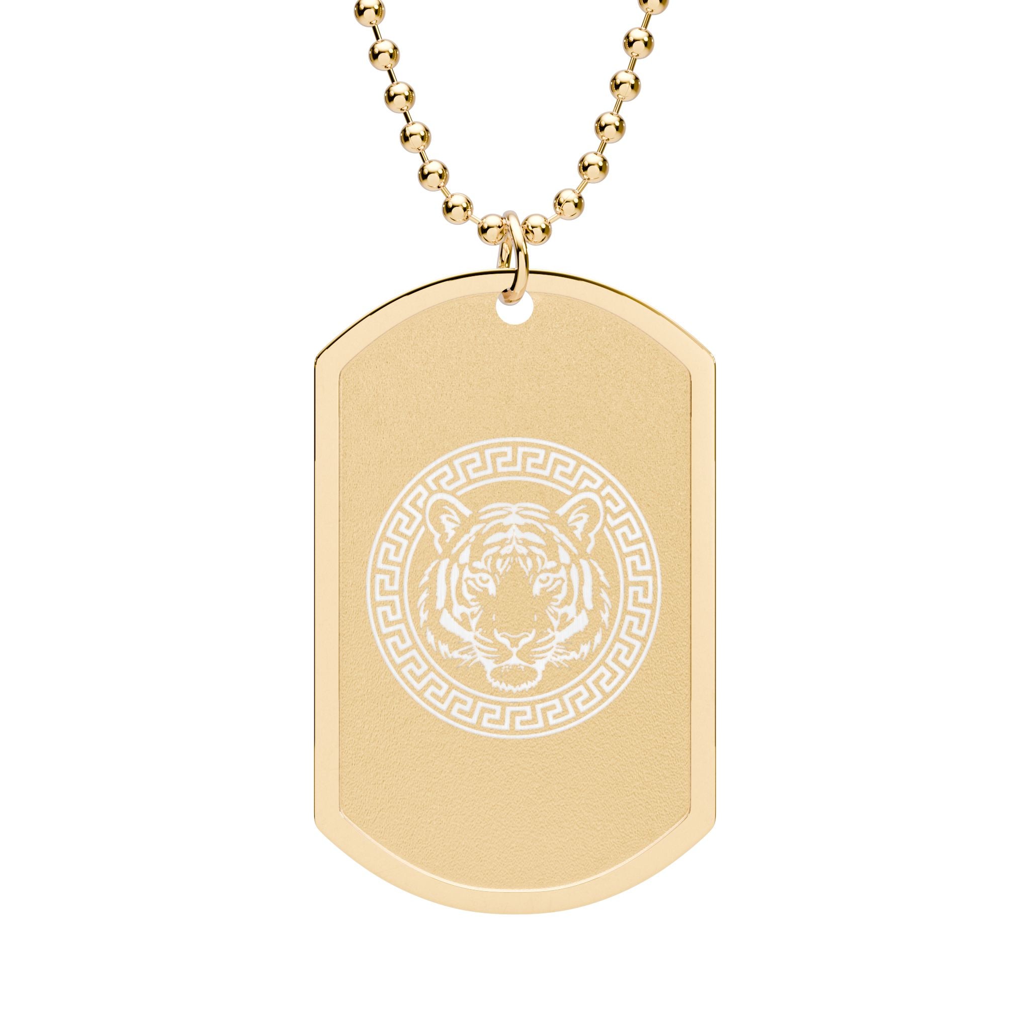 Gold Dog Tag Necklace with White Tiger Crest