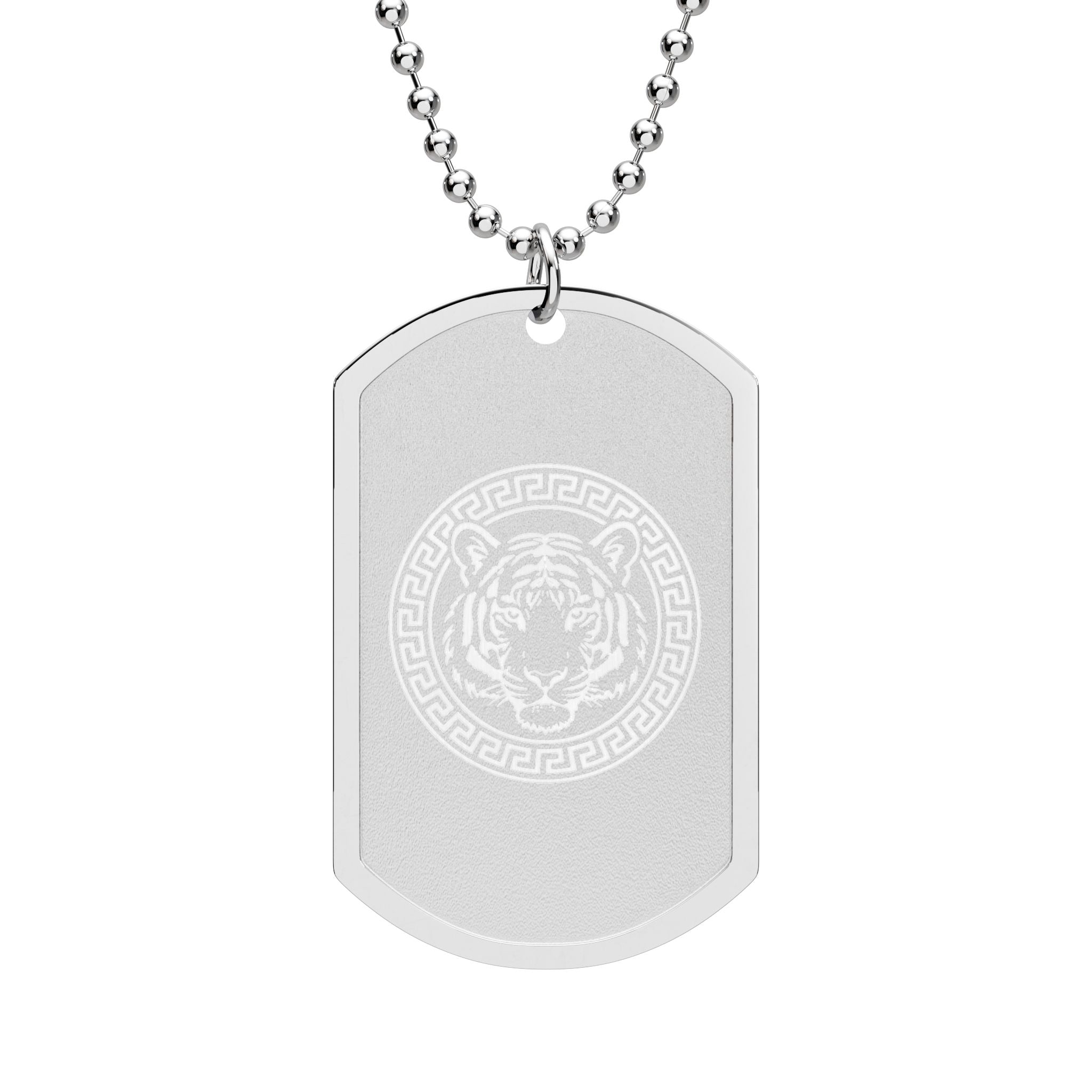 Gold Dog Tag Necklace with White Tiger Crest