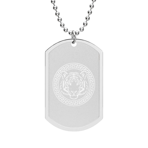 Gold Dog Tag Necklace with White Tiger Crest